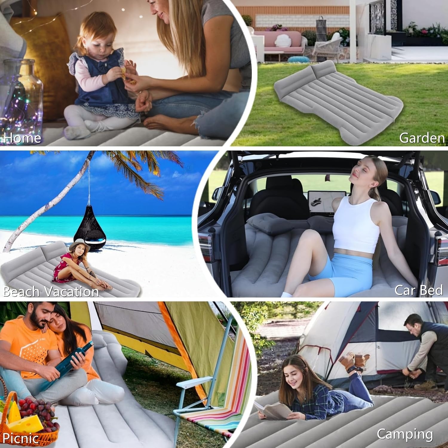 AGEMANY Luxe Luchtbed voor Auto - 195 x 130 cm - Grijs - Geschikt voor Tesla Model Y en SUV