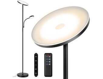 OUTON Dimbare LED Vloerlamp met Leeslamp, 27W/2400LM Uplighter met 7W Leeslamp, 4 Kleurtemperaturen, Afstandsbediening en Touchbediening, 1U Timer, Staande Lamp voor Woonkamer, Slaapkamer, Kantoor