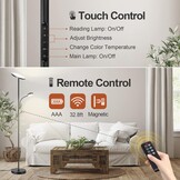 OUTON Dimbare LED Vloerlamp met Leeslamp, 27W/2400LM Uplighter met 7W Leeslamp, 4 Kleurtemperaturen, Afstandsbediening en Touchbediening, 1U Timer, Staande Lamp voor Woonkamer, Slaapkamer, Kantoor