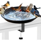 Vogelbad, hangend voor balkonleuningen, vogelvoederdispenser, waterbak, voederbord, winterbestendig vogelbad, zwart gietijzer, voor balkon, terras, binnenplaats, tuin