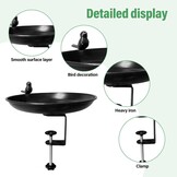 Vogelbad, hangend voor balkonleuningen, vogelvoederdispenser, waterbak, voederbord, winterbestendig vogelbad, zwart gietijzer, voor balkon, terras, binnenplaats, tuin