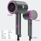 Ionische Föhn 2400W Opvouwbaar | Grijs met Diffuser & Stylingopzetstukken | 46% Korting