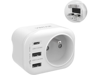 VINTAR 1PC Adaptateur Prise Anglaise UK Angleterre Française Adaptateur de Voyage Avec 2 USB-A et 1 USB-C 3A, Adaptateur Prise France vers UK Ierland Maleisië Singapour, Type G