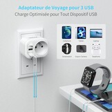 VINTAR 1PC Adaptateur Prise Anglaise UK Angleterre Française Adaptateur de Voyage Avec 2 USB-A et 1 USB-C 3A, Adaptateur Prise France vers UK Ierland Maleisië Singapour, Type G