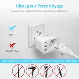 VINTAR 1PC Adaptateur Prise Anglaise UK Angleterre Française Adaptateur de Voyage Avec 2 USB-A et 1 USB-C 3A, Adaptateur Prise France vers UK Ierland Maleisië Singapour, Type G