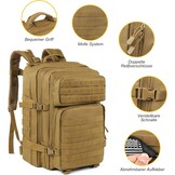 BITUOR Militaire tactische rugzak, 45 liter, legerrugzak voor heren, grote capaciteit met veel vakken, waterafstotende wandelrugzak, reisrugzak, trekkingrugzak voor wandelen, kamperen, vissen, reizen,