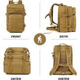 BITUOR Militaire tactische rugzak, 45 liter, legerrugzak voor heren, grote capaciteit met veel vakken, waterafstotende wandelrugzak, reisrugzak, trekkingrugzak voor wandelen, kamperen, vissen, reizen,
