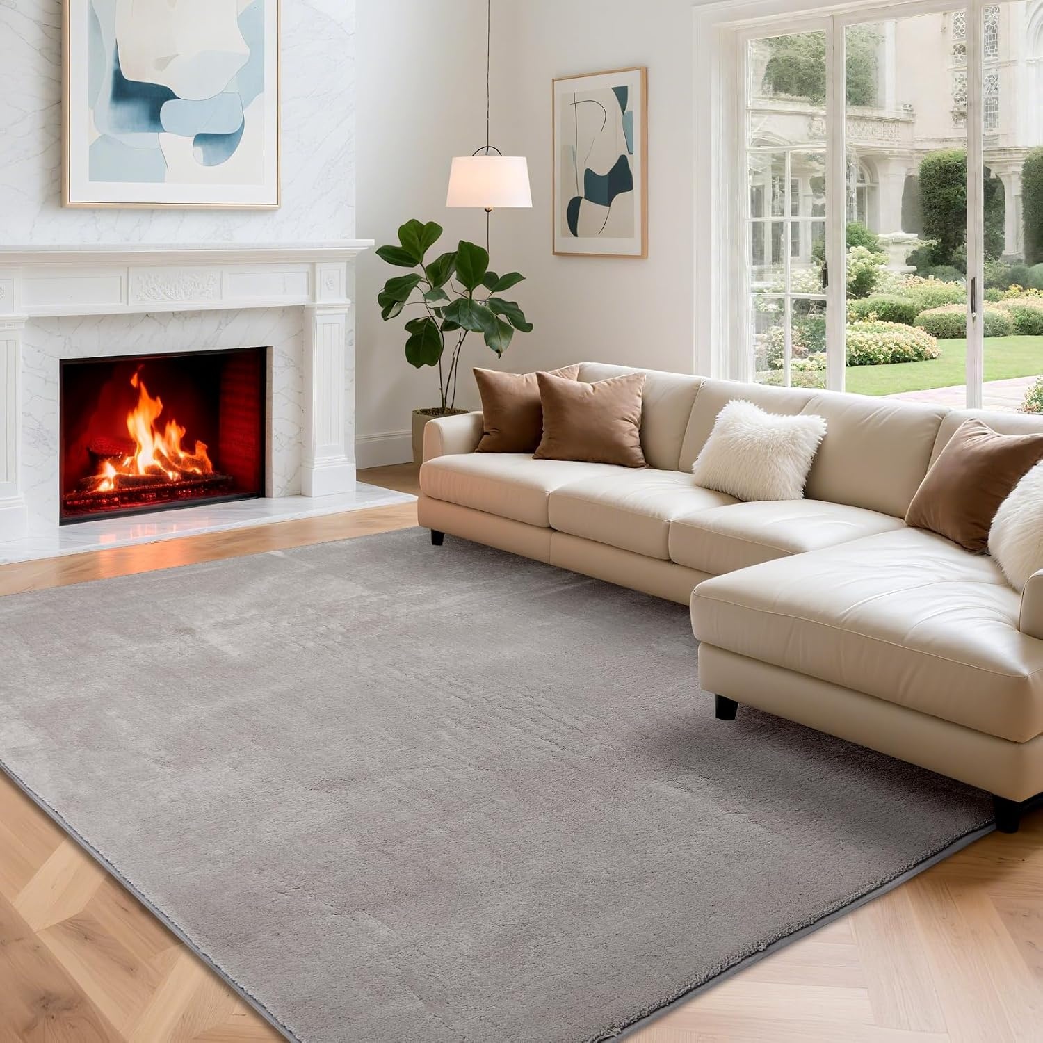 Woonkamertapijt, laagpolig tapijt, woonkamer, decoratie, wollig, zacht, wasbaar en antislip, modern, eenkleurig tapijt voor slaapkamer, kinderkamer, bedmat, 120 x 170 cm, lichtgrijs