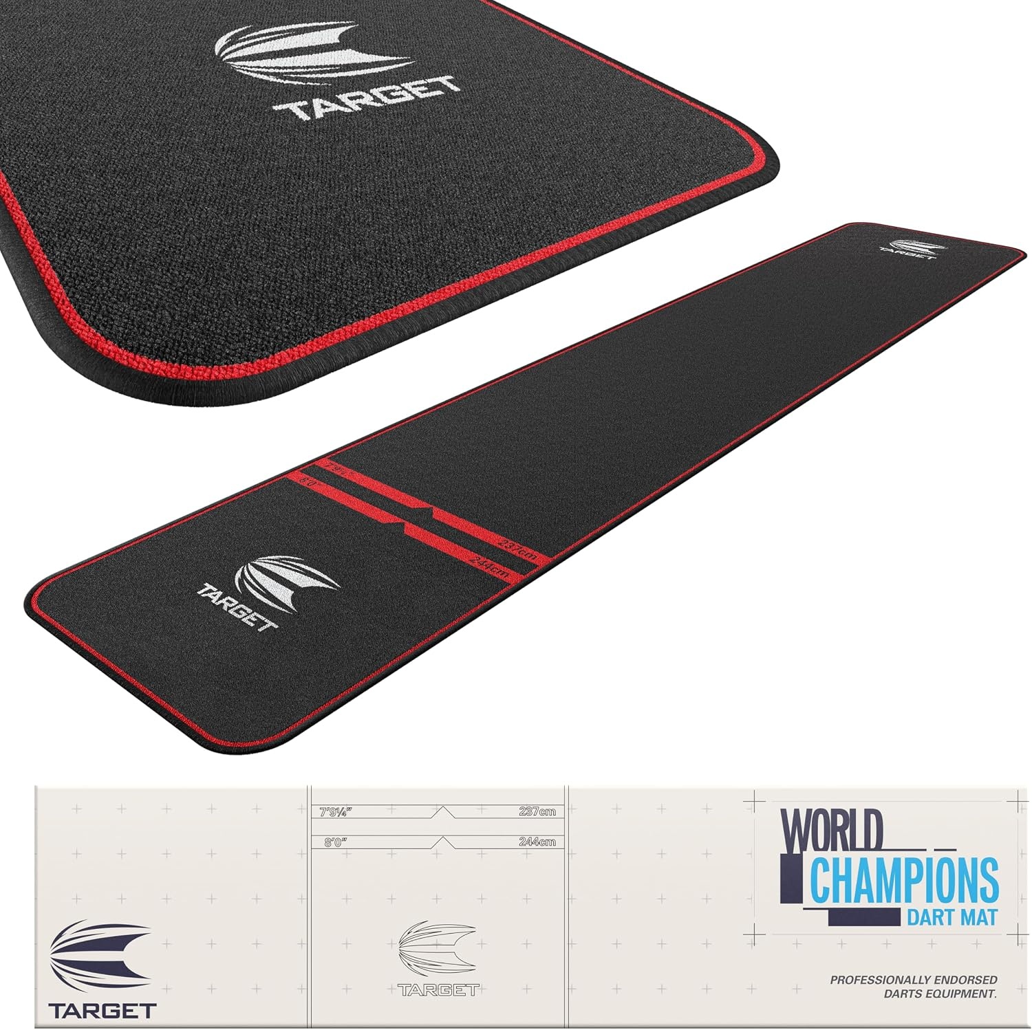 Target Darts World Champion Dartmat met rode bies - Officiële werplijn