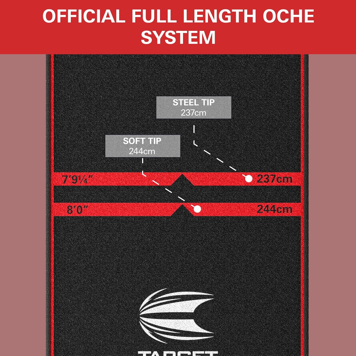 Target Darts World Champion Dartmat met rode bies - Officiële werplijn