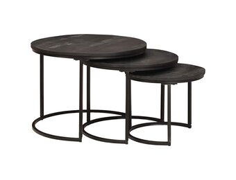 vidaXL Nest Koffietafels 3 pcs Zwart Massief mangohout en staal