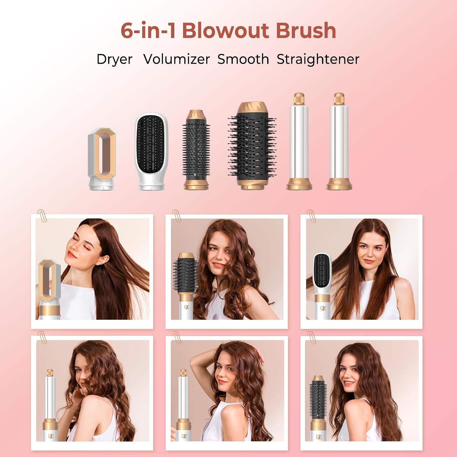 Haarstyler 6-in-1 met Korting - Warmluchtborstel, Föhn & Curler