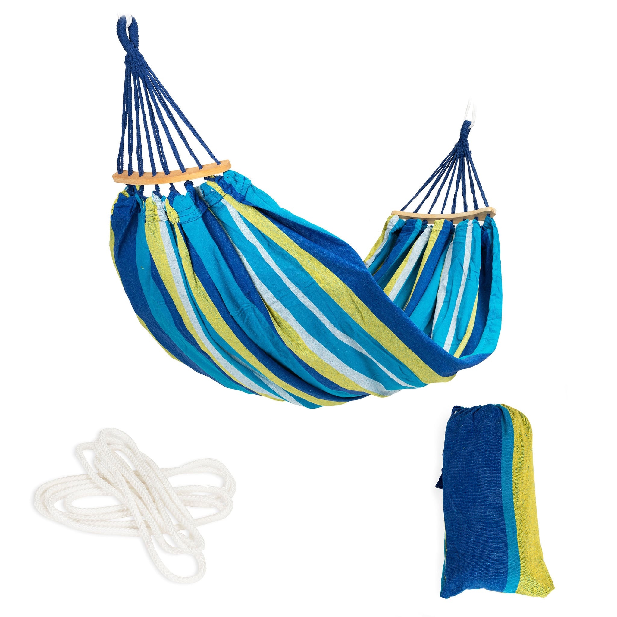 Hangmat 2 persoons Blauw/Groen 185x150 cm Weerbestendig - 59% Korting
