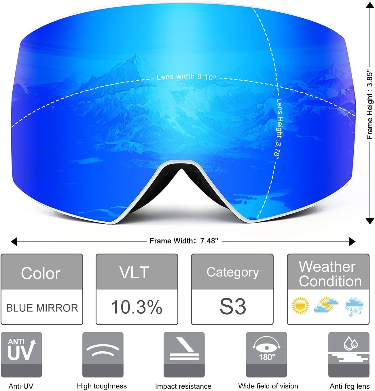 Skibril Snowboardbril Unisex met UV400 Anti-Fog, Helm Compatibel (-58%)