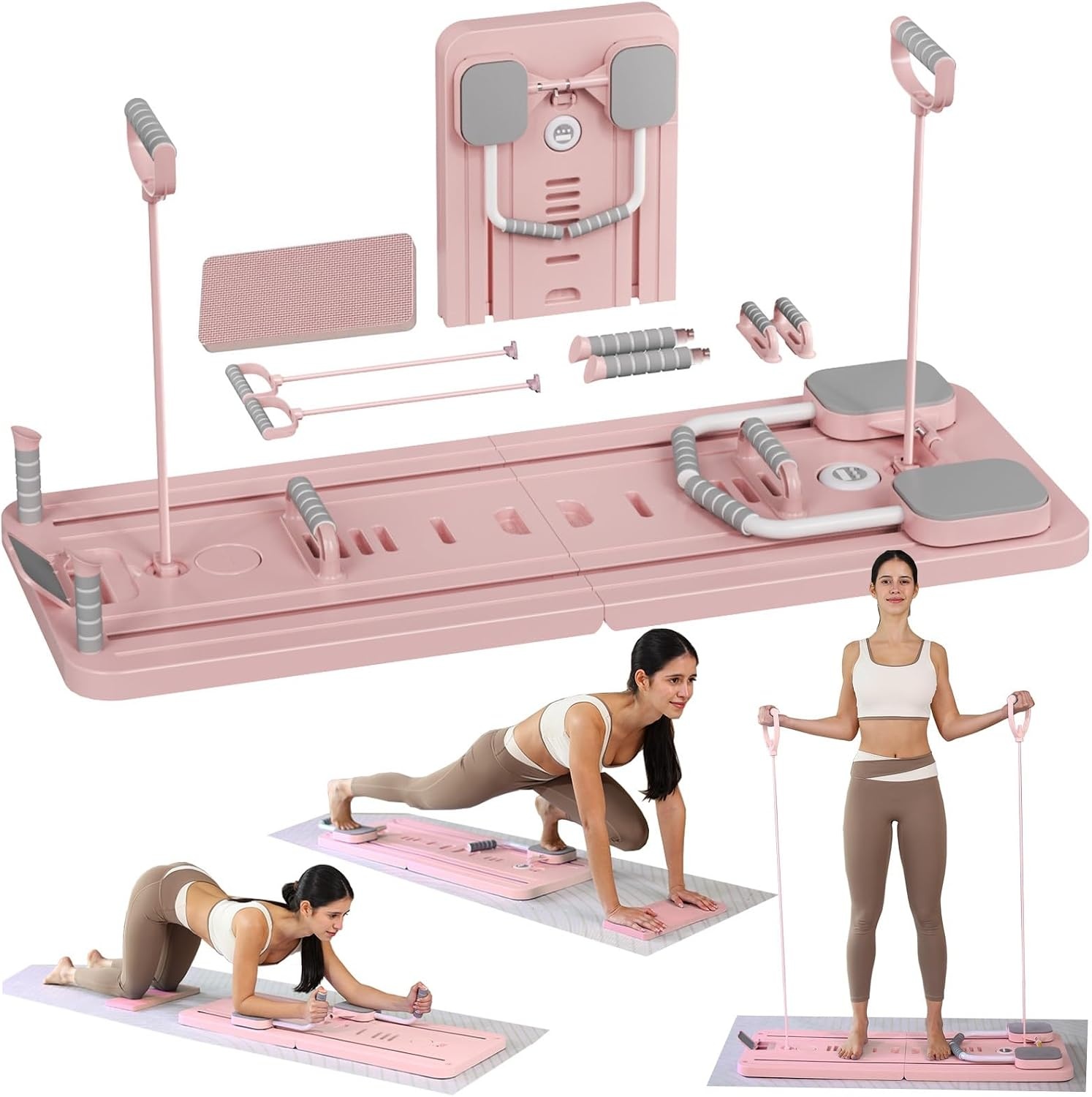 Automatic Rebound Abdominal Wheel Core Strength Training Ab Roller Exercise Wheel Board Pilates Reformer Board, Resistance Bands, Knee Mat Exercise Equipment for Home Use