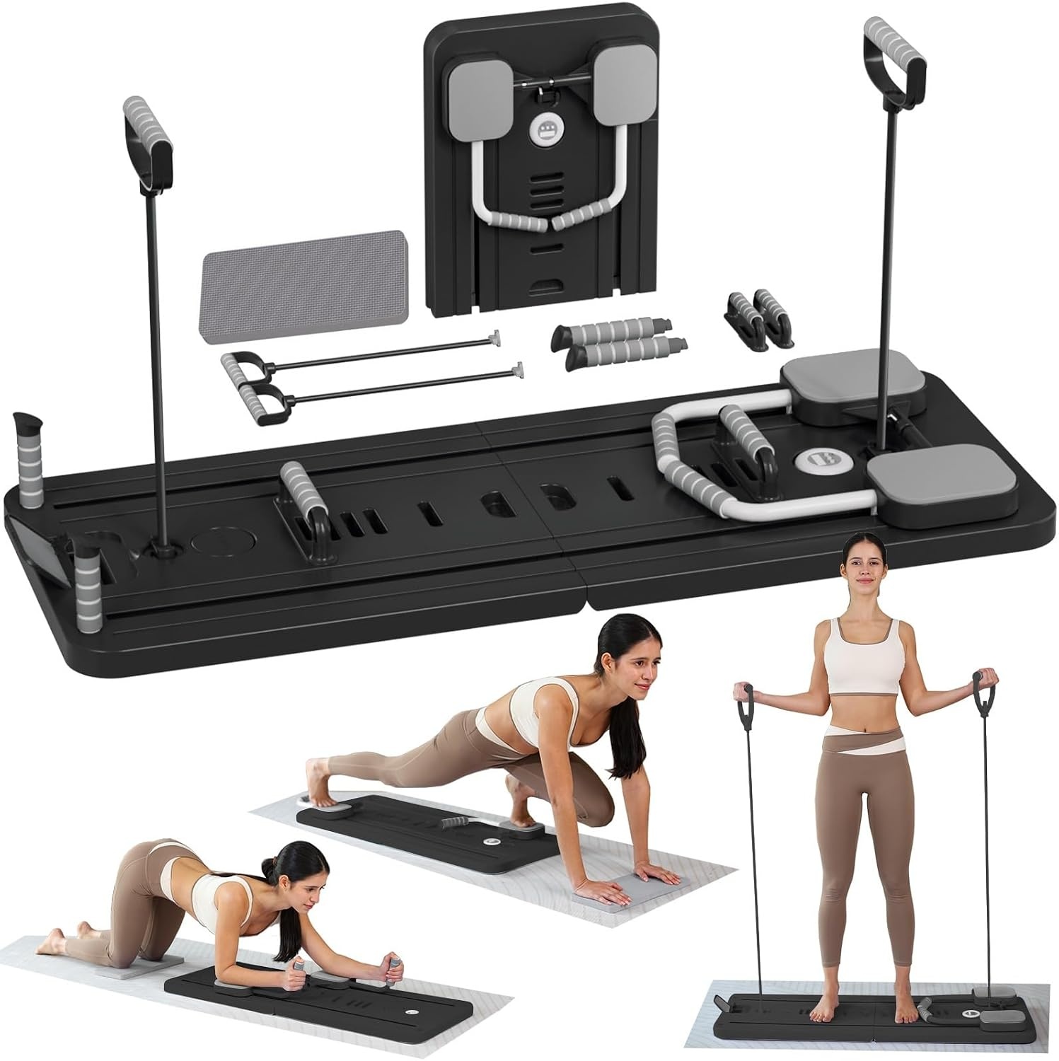 Automatic Rebound Abdominal Wheel Core Strength Training Ab Roller Exercise Wheel Board Pilates Reformer Board, Resistance Bands, Knee Mat Exercise Equipment for Home Use