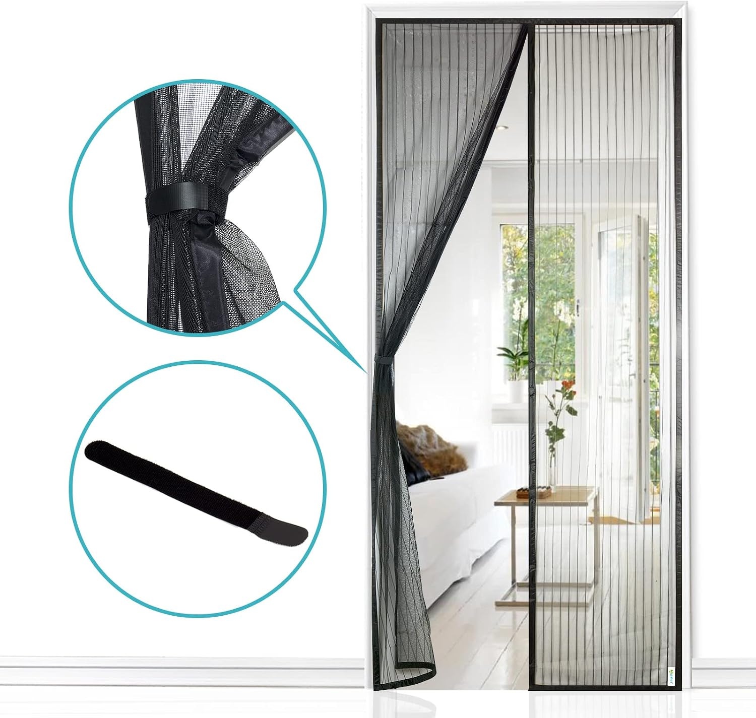 Apalus Vliegengordijn voor Deur met Magnetische Sluiting, Insectenhor voor Balkon- en Terrasdeur, Zonder Boren te Monteren, Niet Inkortbaar (70x210 cm, Zwart)