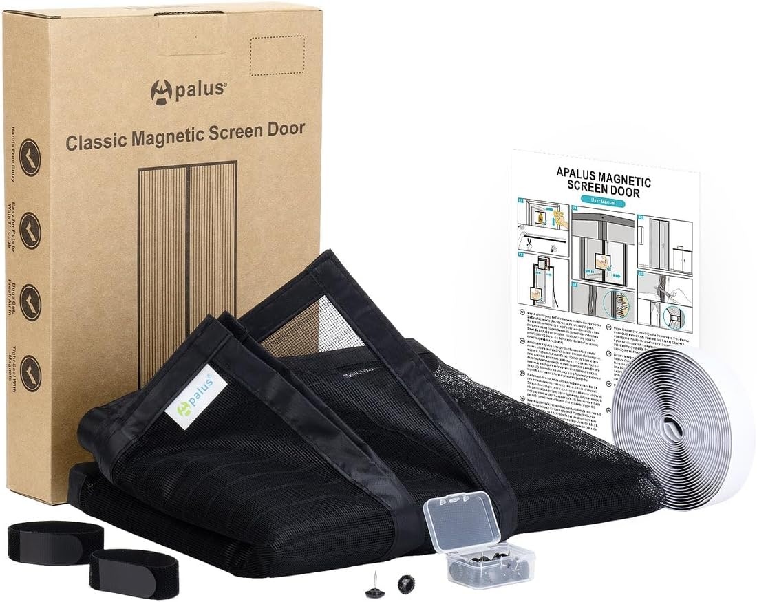 Apalus Vliegengordijn voor Deur met Magnetische Sluiting, Insectenhor voor Balkon- en Terrasdeur, Zonder Boren te Monteren, Niet Inkortbaar (70x210 cm, Zwart)