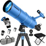 Telescoop voor astronomie volwassenen en kinderen, beginners, 22 x 165 x, 90 mm opening 550 mm, astronomische refractortelescoop met klapkruk, statief, mobiele telefoonhouder en draagtas, telescoop