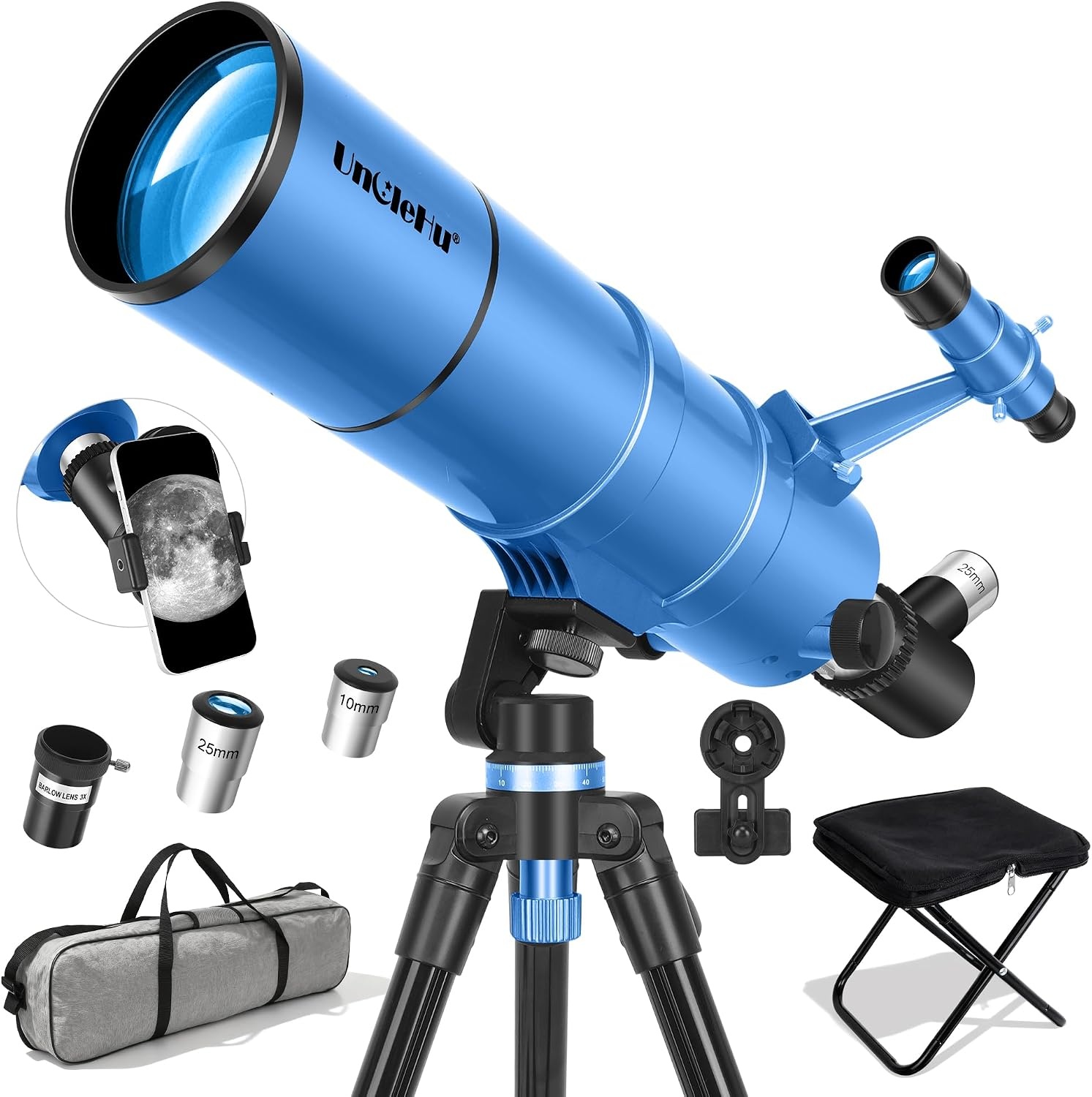Telescoop voor astronomie volwassenen en kinderen, beginners, 22 x 165 x, 90 mm opening 550 mm, astronomische refractortelescoop met klapkruk, statief, mobiele telefoonhouder en draagtas, telescoop