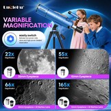 Telescoop voor astronomie volwassenen en kinderen, beginners, 22 x 165 x, 90 mm opening 550 mm, astronomische refractortelescoop met klapkruk, statief, mobiele telefoonhouder en draagtas, telescoop