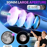 Telescoop voor astronomie volwassenen en kinderen, beginners, 22 x 165 x, 90 mm opening 550 mm, astronomische refractortelescoop met klapkruk, statief, mobiele telefoonhouder en draagtas, telescoop