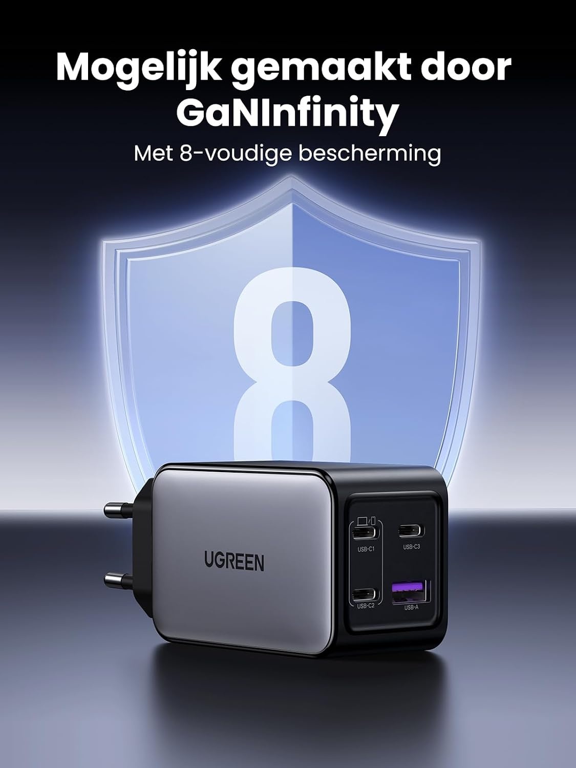 UGREEN Nexode 65W USB C-Charger 4-poorts GaN-lader Meerdere snelladers PD-oplader ondersteunt PPS 45W Compatibel met MacBook Pro/Air, HP Laptop, iPad Pro, iPhone-serie, Galaxy S24
