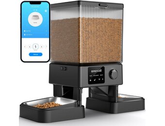 oneisall 5 liter voederautomaat voor katten, 2 bakken, 5 G/2,4 G Wifi, intelligente kattenvoerautomaat, eenvoudige bediening met app-bediening, voerverdeler voor katten/honden, met 2 roestvrijstalen