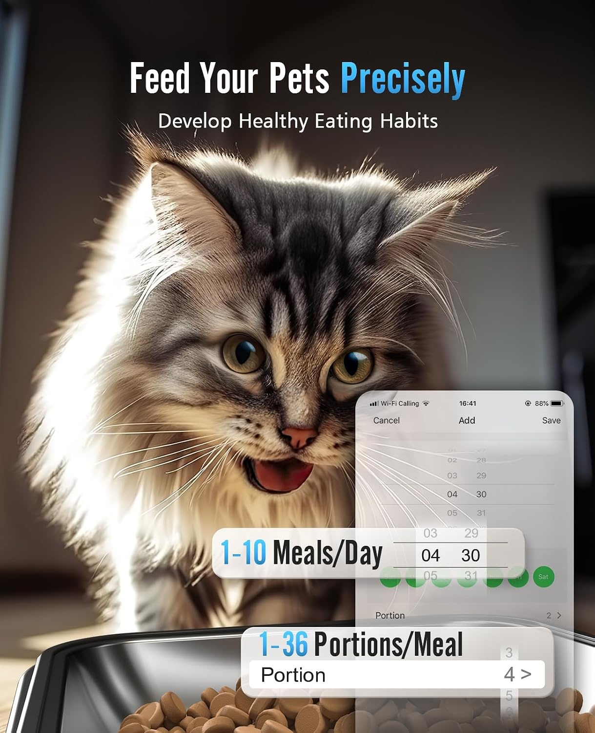 oneisall 5 liter voederautomaat voor katten, 2 bakken, 5 G/2,4 G Wifi, intelligente kattenvoerautomaat, eenvoudige bediening met app-bediening, voerverdeler voor katten/honden, met 2 roestvrijstalen