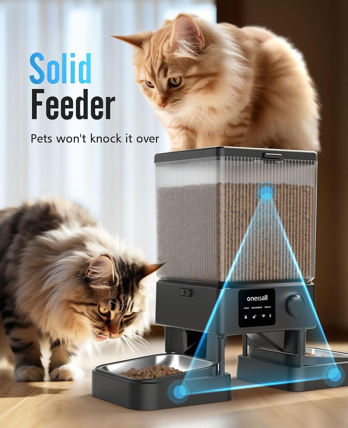 oneisall 5 liter voederautomaat voor katten, 2 bakken, 5 G/2,4 G Wifi, intelligente kattenvoerautomaat, eenvoudige bediening met app-bediening, voerverdeler voor katten/honden, met 2 roestvrijstalen