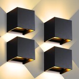 CANMEIJIA Led-wandlamp, voor binnen, 3000 K, 12 W, 4 stuks, IP65, instelbare lichtstraal, voor slaapkamer, woonkamer, tuin, gang, balkon, badkamer, zwart