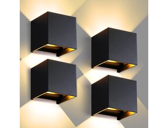 CANMEIJIA Led-wandlamp, voor binnen, 3000 K, 12 W, 4 stuks, IP65, instelbare lichtstraal, voor slaapkamer, woonkamer, tuin, gang, balkon, badkamer, zwart