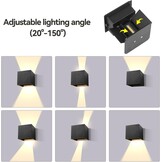 CANMEIJIA Led-wandlamp, voor binnen, 3000 K, 12 W, 4 stuks, IP65, instelbare lichtstraal, voor slaapkamer, woonkamer, tuin, gang, balkon, badkamer, zwart