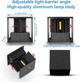 CANMEIJIA Led-wandlamp, voor binnen, 3000 K, 12 W, 4 stuks, IP65, instelbare lichtstraal, voor slaapkamer, woonkamer, tuin, gang, balkon, badkamer, zwart