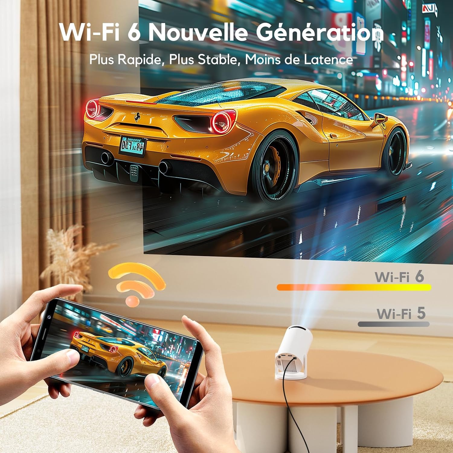 Mini Beamer Ondersteunt 1080P [Android 11 & Auto Trapezcorrectie] AKIYO O2 Slimme Beamer met WiFi 6 en Bluetooth 5.2, Kleine Projector met 180° Draaifunctie, Compatibel met HDMI/Smartphone/USB/Laptop