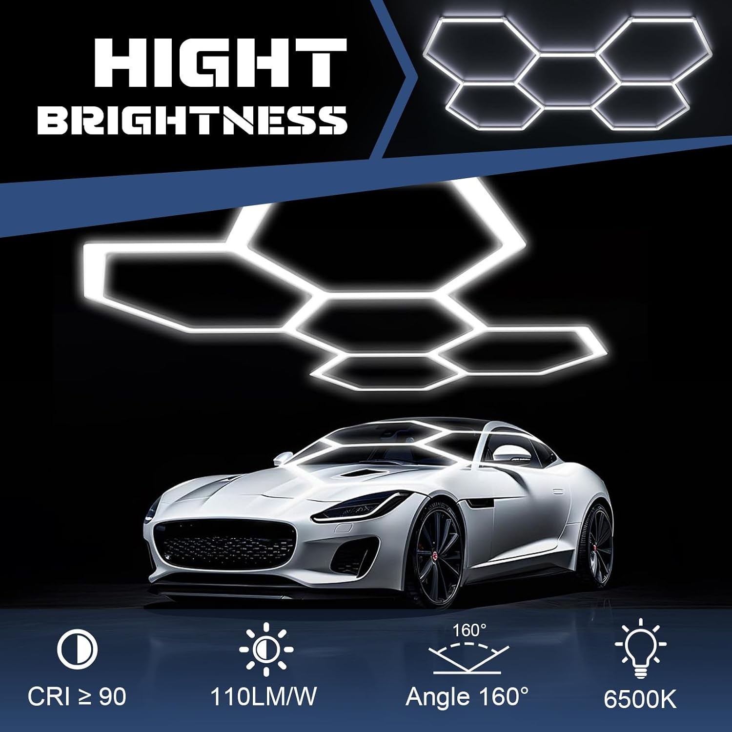 TAUDUDE Hexagon LED Plafondlamp 5 Hex - 6500K Daglicht Wit voor Garage en Werkplaats