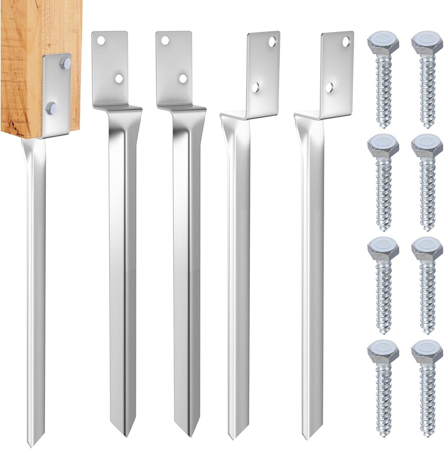 Set van 4 Gegalvaniseerde Indrijfankers voor Palen | 44cm Diep | 32% Korting