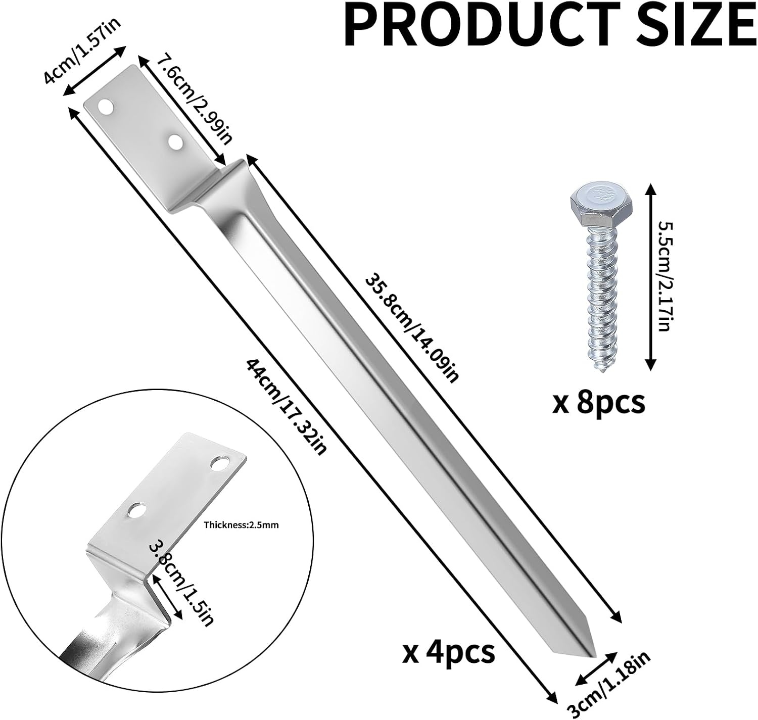 Set van 4 Gegalvaniseerde Indrijfankers voor Palen | 44cm Diep | 32% Korting