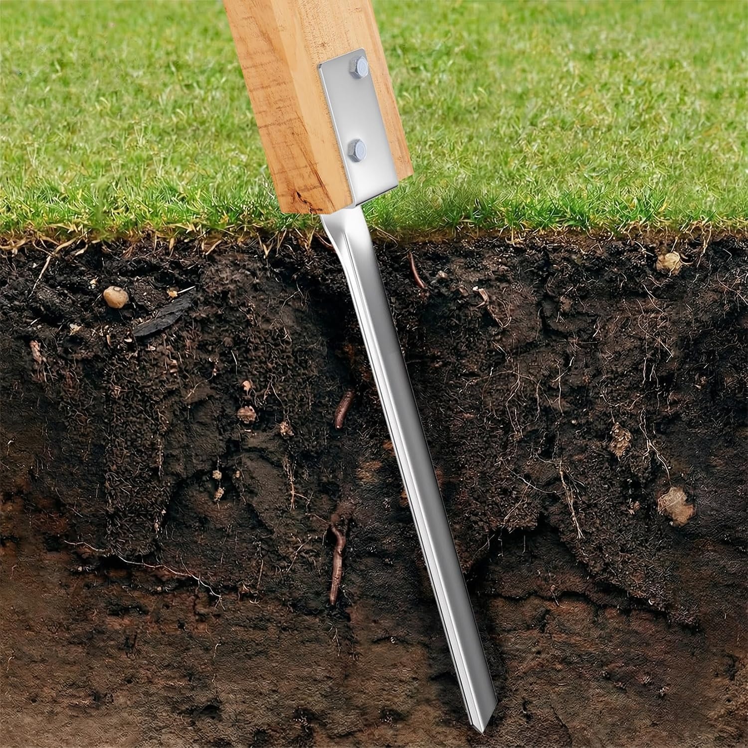 Set van 4 Gegalvaniseerde Indrijfankers voor Palen | 44cm Diep | 32% Korting