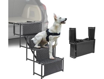 OUUTMEE Hondenautotrap met 4 niveaus, inklapbare hondenhelling met antislip oppervlak, hondentrap voor kleine en grote honden tot 80 kg, voor auto's en SUV's