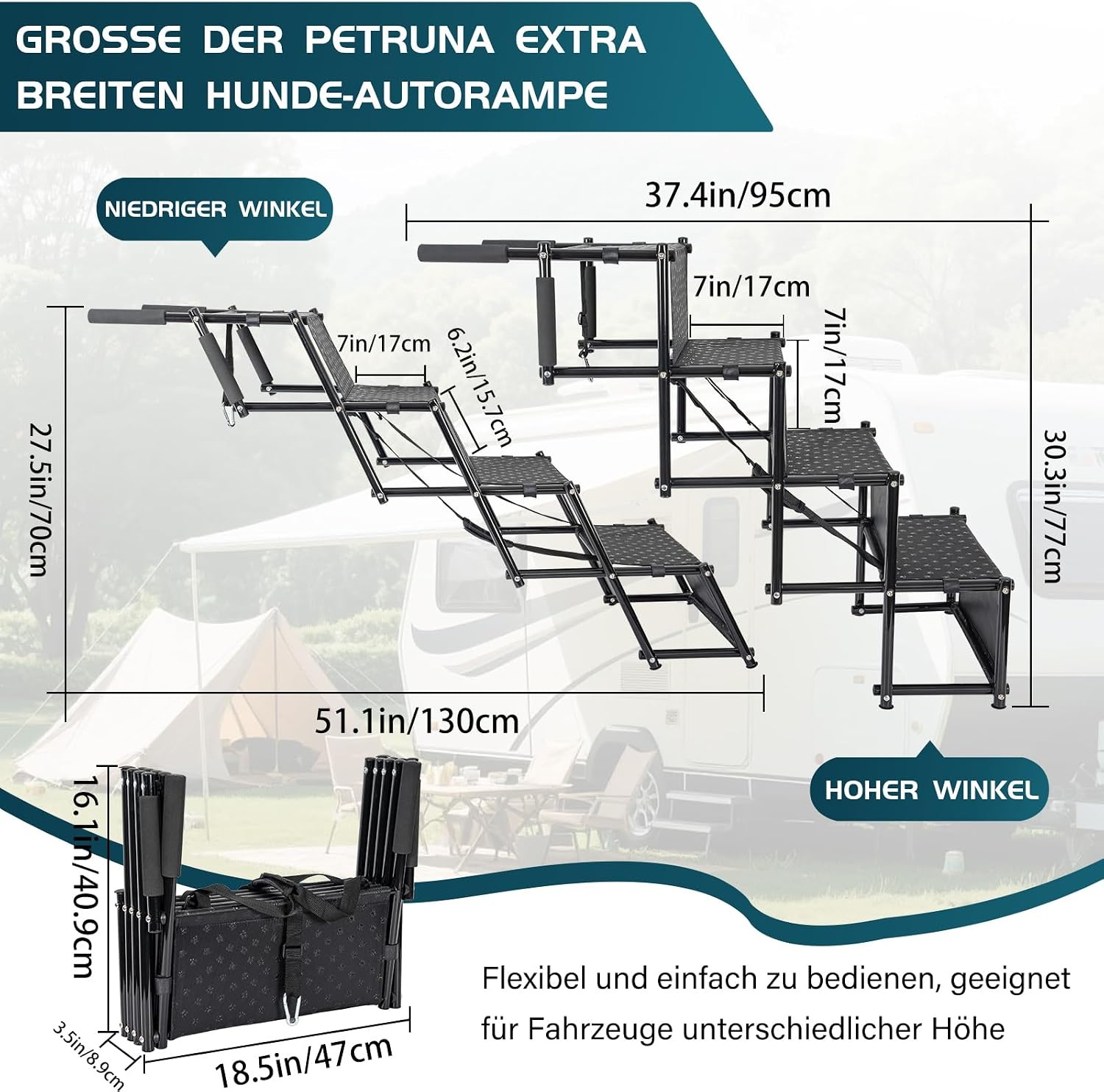 OUUTMEE Hondenautotrap met 4 niveaus, inklapbare hondenhelling met antislip oppervlak, hondentrap voor kleine en grote honden tot 80 kg, voor auto's en SUV's