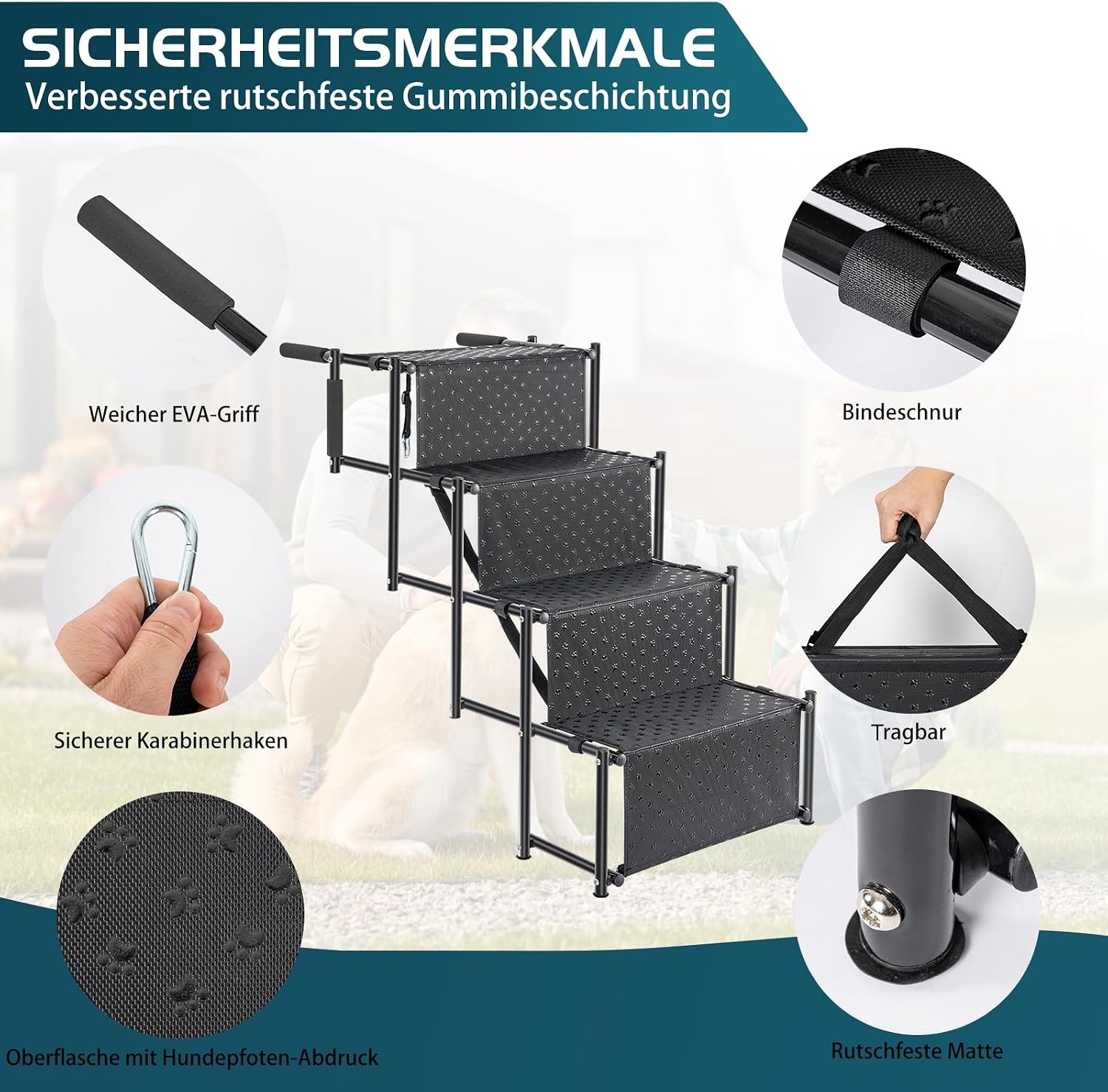 OUUTMEE Hondenautotrap met 4 niveaus, inklapbare hondenhelling met antislip oppervlak, hondentrap voor kleine en grote honden tot 80 kg, voor auto's en SUV's