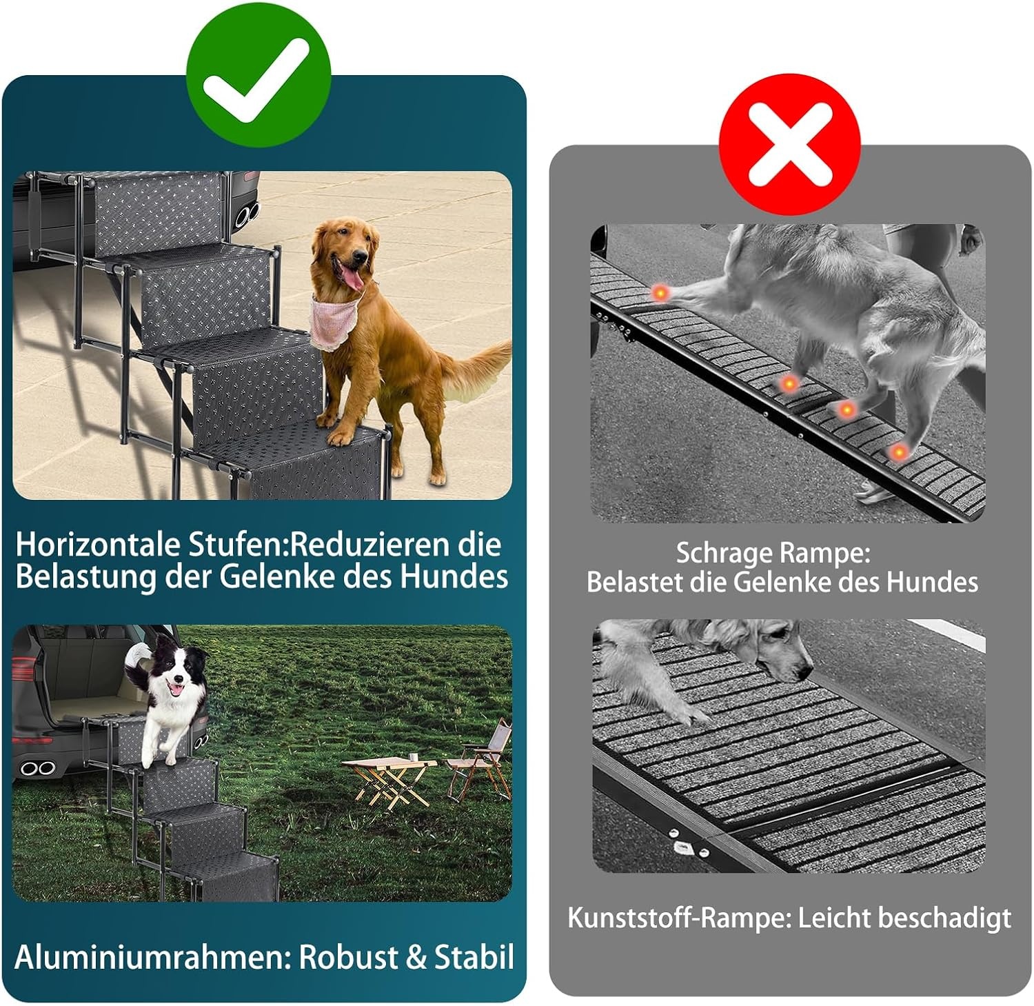 OUUTMEE Hondenautotrap met 4 niveaus, inklapbare hondenhelling met antislip oppervlak, hondentrap voor kleine en grote honden tot 80 kg, voor auto's en SUV's