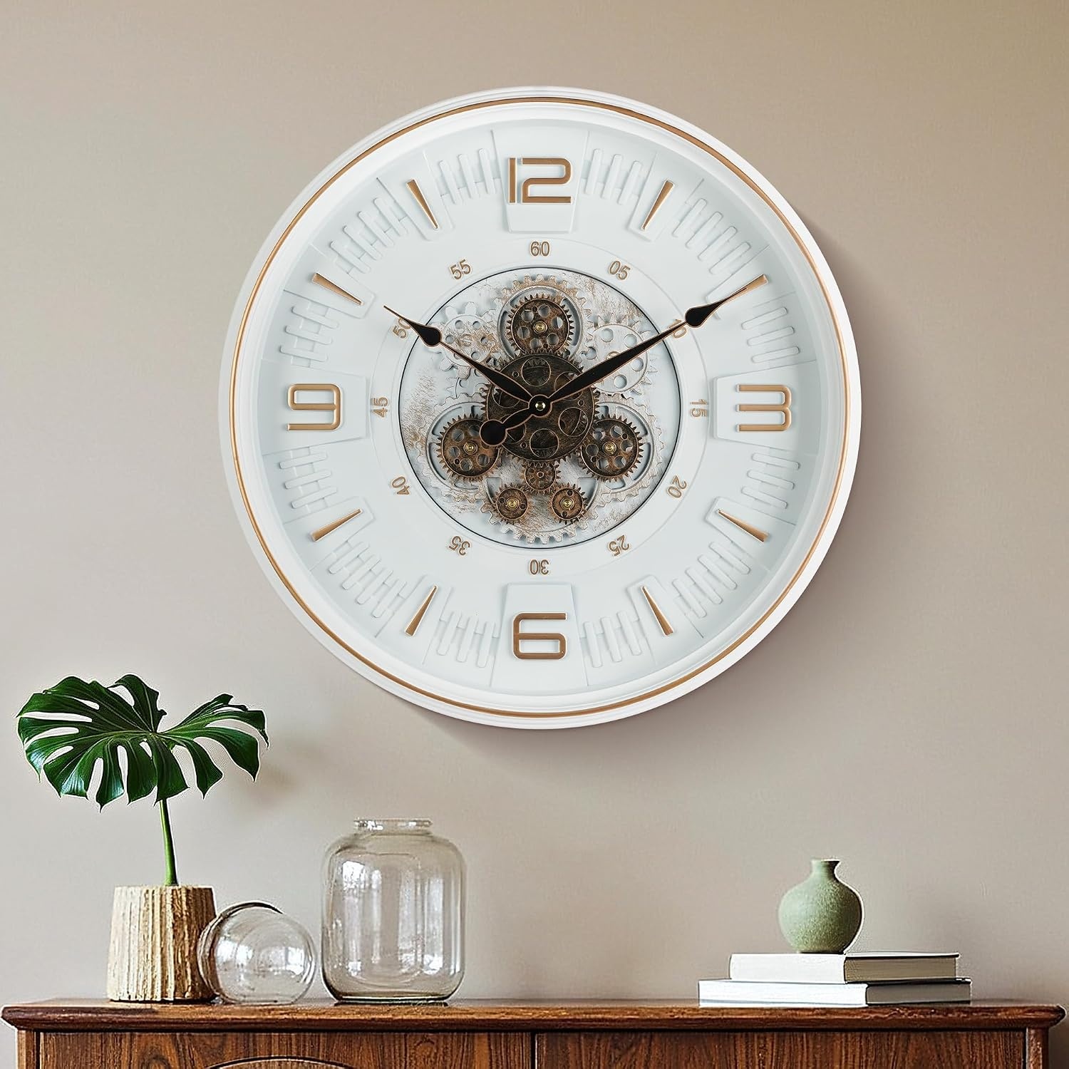 Industriële Steampunk Wandklok met Bewegende Tandwielen | 50 cm | 60% Korting