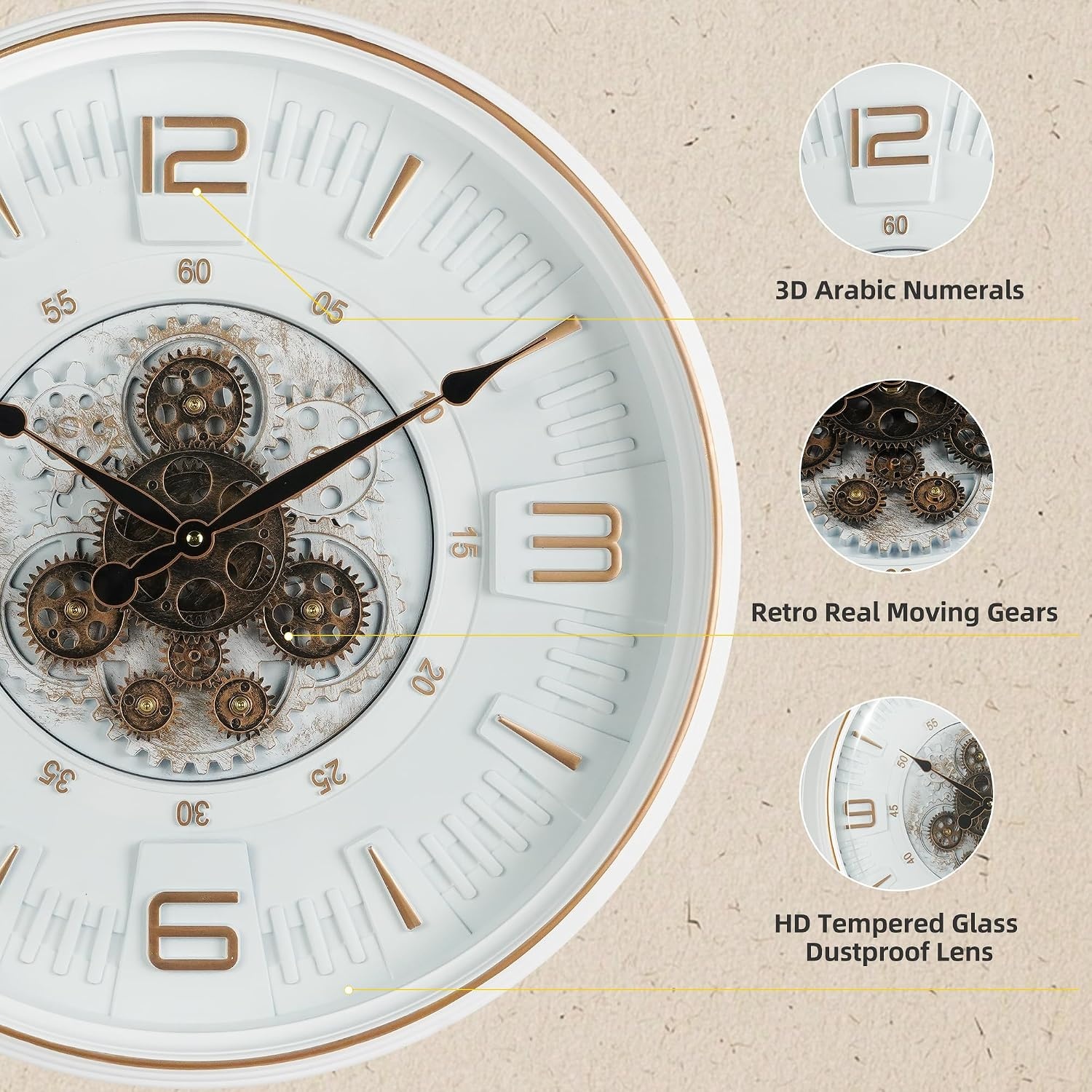 Industriële Steampunk Wandklok met Bewegende Tandwielen | 50 cm | 60% Korting