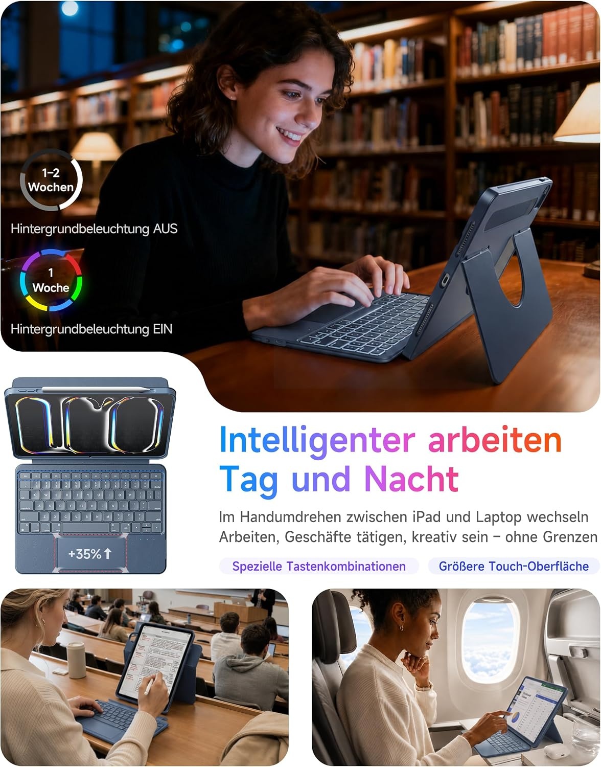 Toetsenbordhoes iPad 10.2" (9/8/7e gen) met Trackpad & 7 Kleuren Achtergrondverlichting | 34% Korting
