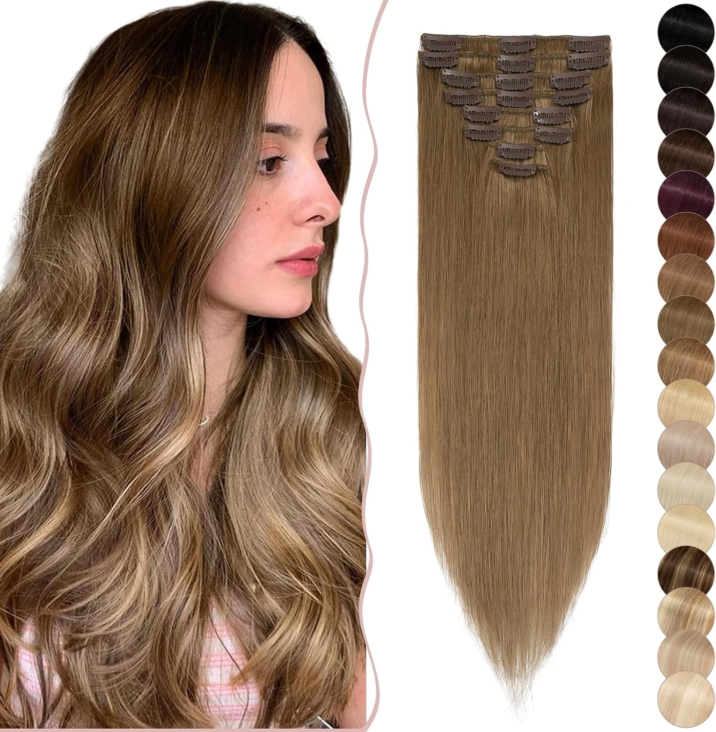 Clip-in Haarextensies Echt Haar Remy #6 Lichtbruin 30cm 34% Korting