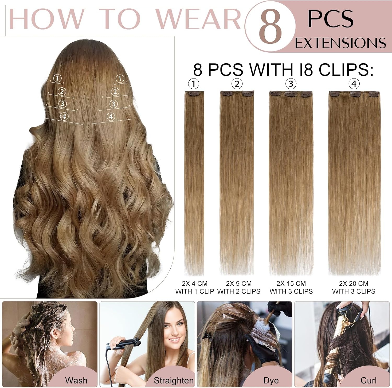 Clip-in Haarextensies Echt Haar Remy #6 Lichtbruin 30cm 34% Korting