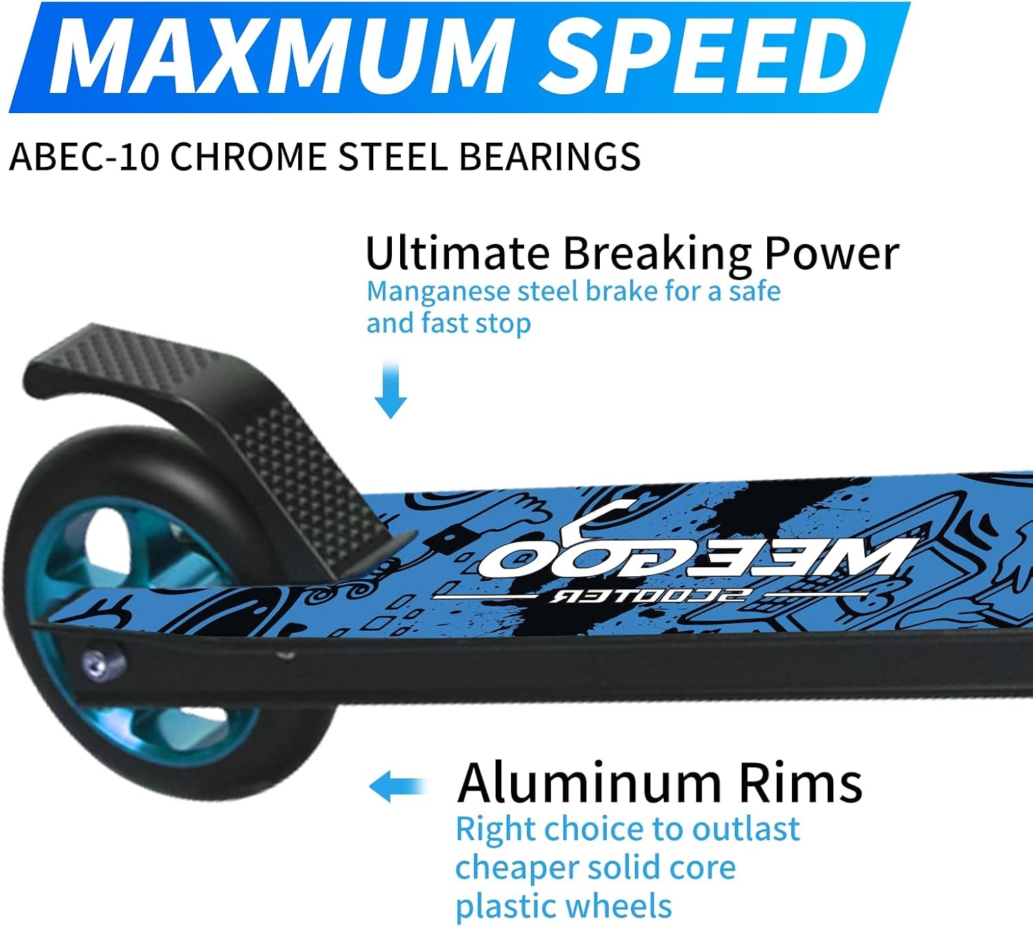 Stuntstep ABEC-10, Aluminium Wielen & Lichtgewicht Frame - 34% Korting!