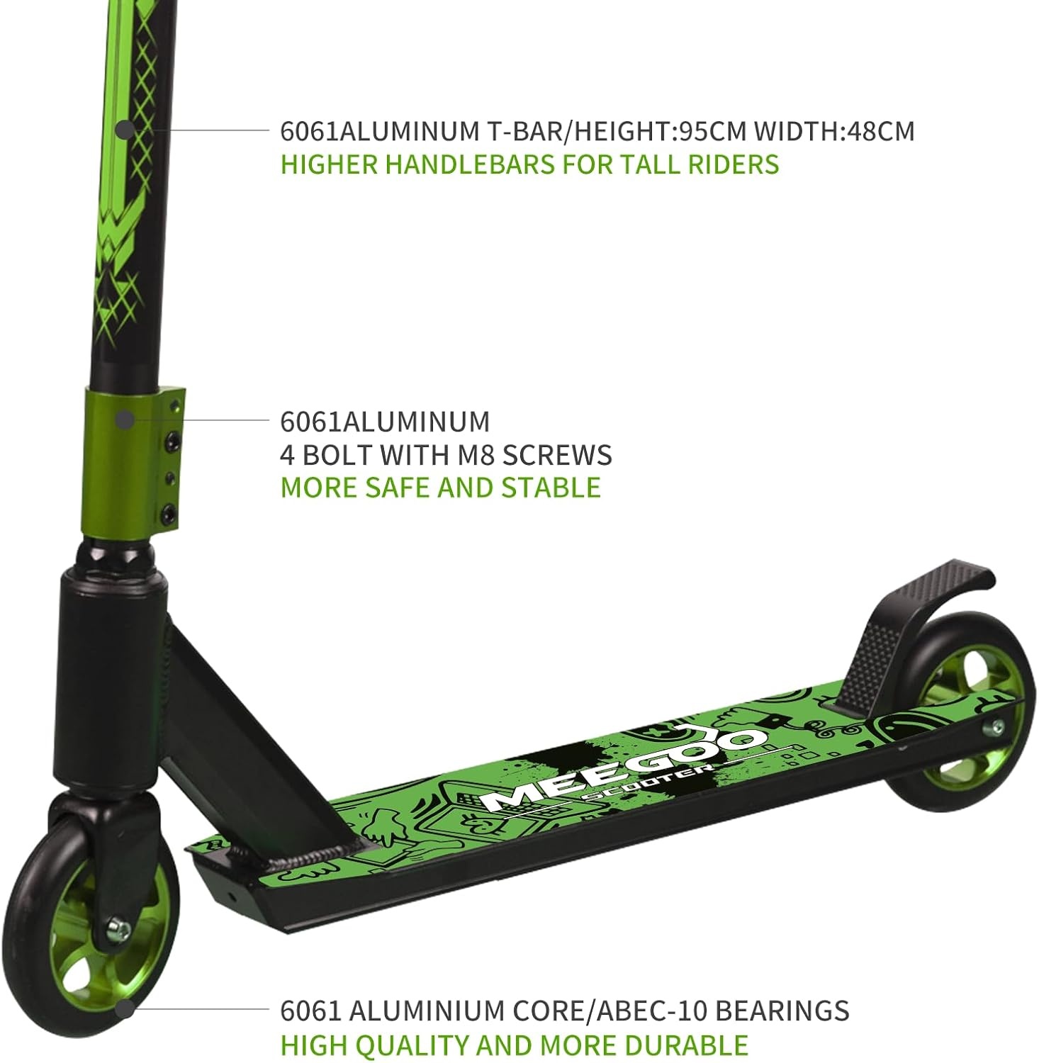 Stuntstep Groen - ABEC-10 Lagers | 100 kg | Lichtgewicht